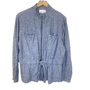 Calvin Klein Chambray Denim Full Zip Cinched Lightweight Jacket Blue Sz XXL
